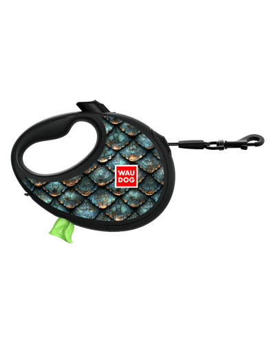 Повідець-рулетка для собак WAUDOG R-leash з контейнером для пакетів, малюнок "Луска", світловідбивна стрічка, L, до 40 кг, 5 м