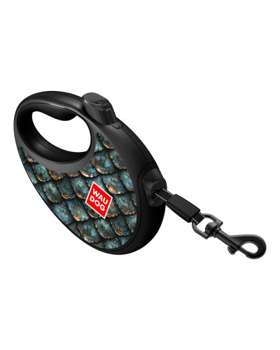 Повідець-рулетка для собак WAUDOG R-leash з контейнером для пакетів, малюнок "Луска", світловідбивна стрічка, L, до 40 кг, 5 м