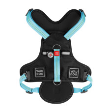 Шлея для собак безпечна WAUDOG Nylon з QR паспортом, металічна пряжка-фастекс, XL, Ш 25 мм, А 60-95 см, В 80-100 см блакитний