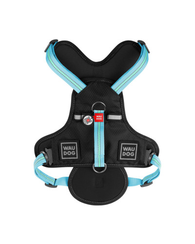 Шлея для собак безпечна WAUDOG Nylon з QR паспортом, металічна пряжка-фастекс, XL, Ш 25 мм, А 60-95 см, В 80-100 см блакитний