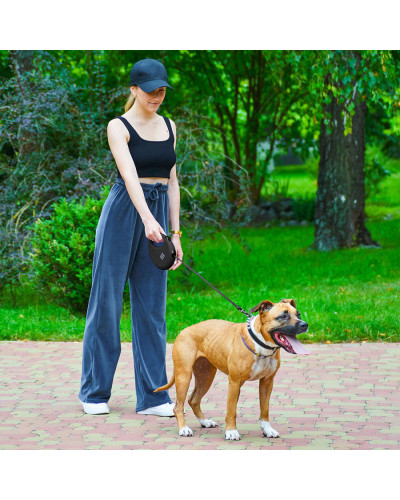 Повідець-рулетка для собак WAUDOG R-leash з контейнером для пакетів, світловідбивна стрічка, L, до 40 кг, 5 м, чорний