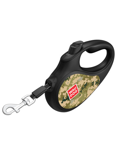 Повідець-рулетка для собак WAUDOG R-leash, малюнок "Мілітарі", M, до 25 кг, 5 м, світловідбиваюча стрічка