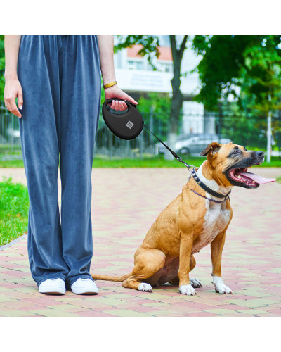 Повідець-рулетка для собак WAUDOG R-leash з контейнером для пакетів, світловідбивна стрічка, L, до 40 кг, 5 м, чорний