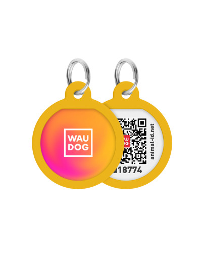 Адресник для собак і котів металевий WAUDOG Smart ID з QR паспортом, малюнок "Градієнт помаранчевий", коло, Д 25 мм