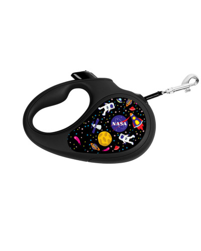 Повідець-рулетка для собак WAUDOG R-leash, малюнок "NASA", XS, до 12 кг, 3 м, світловідбиваюча стрічка чорний