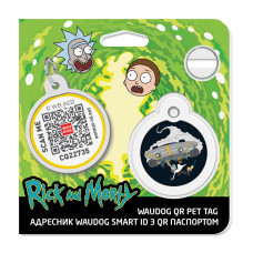 Адресник для собак і котів металевий WAUDOG Smart ID з QR паспортом, малюнок "Рік та Морті 1", коло, Д 30 мм
