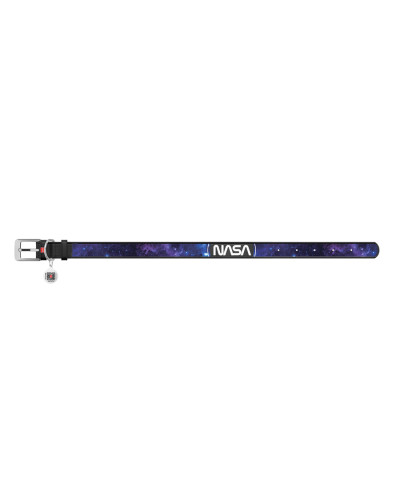 Нашийник для собак шкіряний WAUDOG Design з QR паспортом, малюнок "NASA21", XS, Ш 12 мм, Д 20-28 см, чорний