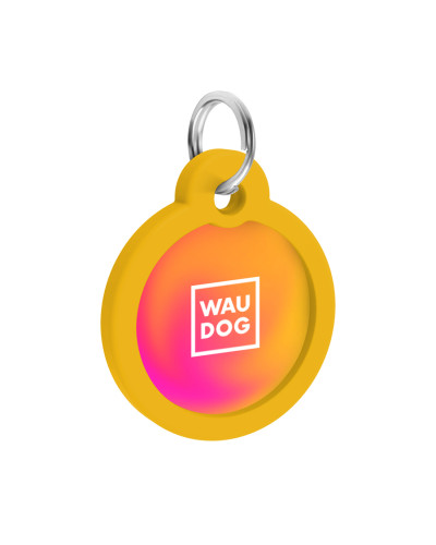 Адресник для собак і котів металевий WAUDOG Smart ID з QR паспортом, малюнок "Градієнт помаранчевий", коло, Д 30 мм