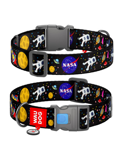 Нашийник для собак нейлоновий WAUDOG Nylon з QR паспортом, малюнок "NASA", пластиковий фастекс, XXL, Ш 35 мм, Дов 46-70 см