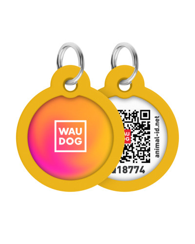 Адресник для собак і котів металевий WAUDOG Smart ID з QR паспортом, малюнок "Градієнт помаранчевий", коло, Д 30 мм
