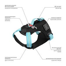 Шлея для собак безпечна WAUDOG Nylon з QR паспортом, металічна пряжка-фастекс, XL, Ш 25 мм, А 60-95 см, В 80-100 см блакитний