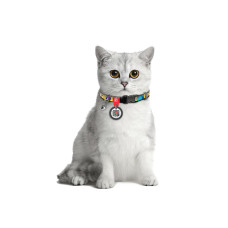 Нашийник для котів нейлоновий WAUCAT Nylon з QR паспортом, малюнок "Мохнаті монстри", пластиковий фастекс, XS, Ш 10 мм, Дов 20-30 см