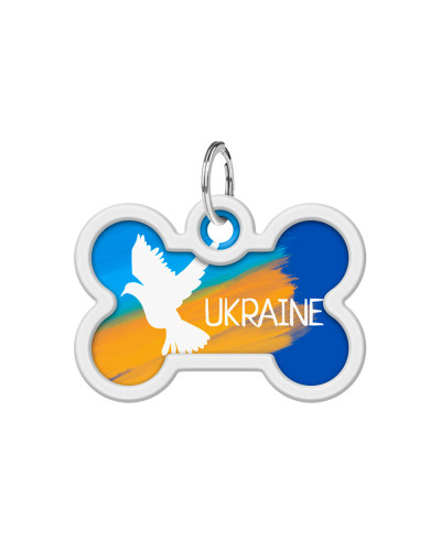 Адресник для собак і котів металевий WAUDOG Smart ID з QR паспортом, малюнок "Прапор", кістка, Д 40 мм, Ш 28 мм