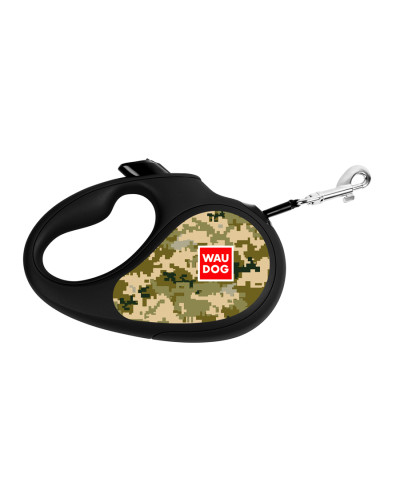 Повідець-рулетка для собак WAUDOG R-leash, малюнок "Мілітарі", M, до 25 кг, 5 м, світловідбиваюча стрічка