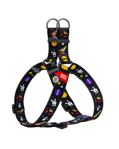 Шлея для собак WAUDOG Nylon з QR паспортом, малюнок "NASA", пластиковий фастекс, XL, Ш 35 мм, А=В 70-100 см