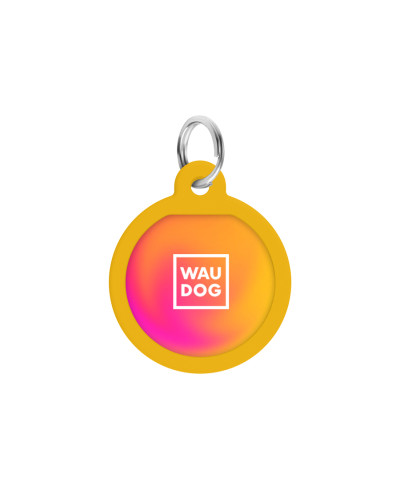 Адресник для собак і котів металевий WAUDOG Smart ID з QR паспортом, малюнок "Градієнт помаранчевий", коло, Д 25 мм