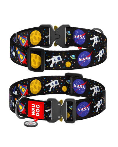 Нашийник для собак нейлоновий WAUDOG Nylon з QR паспортом, малюнок "NASA", металева пряжка-фастекс, XXL, Ш 35 мм, Д 46-70 см