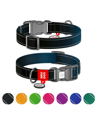 Нашийник для собак нейлоновий WAUDOG Nylon Mono з QR паспортом, світловідбивний, пластиковий фастекс, S, Ш 15 мм, Дов 25-35 см чорний