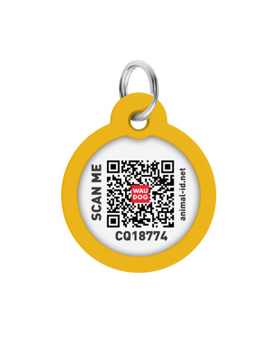 Адресник для собак і котів металевий WAUDOG Smart ID з QR паспортом, малюнок "Градієнт помаранчевий", коло, Д 30 мм