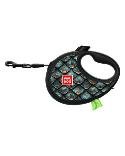 Повідець-рулетка для собак WAUDOG R-leash з контейнером для пакетів, малюнок "Луска", світловідбивна стрічка, L, до 40 кг, 5 м