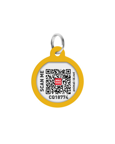 Адресник для собак і котів металевий WAUDOG Smart ID з QR паспортом, малюнок "Градієнт помаранчевий", коло, Д 25 мм