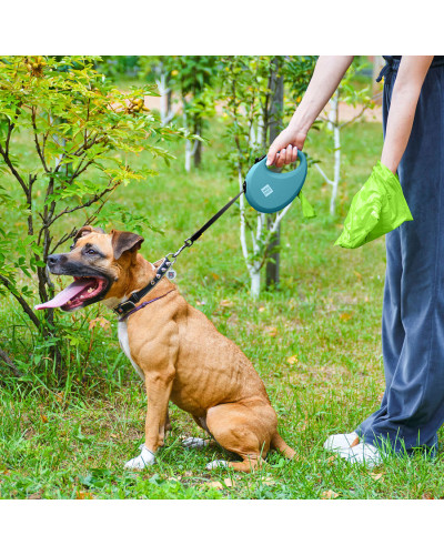 Повідець-рулетка для собак WAUDOG R-leash з контейнером для пакетів, світловідбивна стрічка, L, до 40 кг, 5 м, блакитний