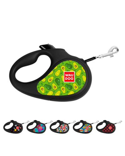 Повідець-рулетка для собак WAUDOG R-leash, малюнок "Авокадо", XS, до 12 кг, 3 м, світловідбиваюча стрічка чорний