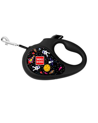 Повідець-рулетка для собак WAUDOG R-leash, малюнок "NASA", XS, до 12 кг, 3 м, світловідбиваюча стрічка чорний