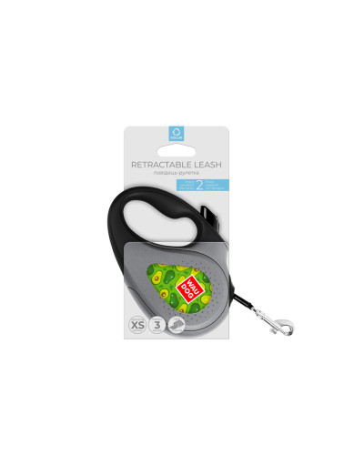 Повідець-рулетка для собак WAUDOG R-leash, малюнок "Авокадо", XS, до 12 кг, 3 м, світловідбиваюча стрічка чорний
