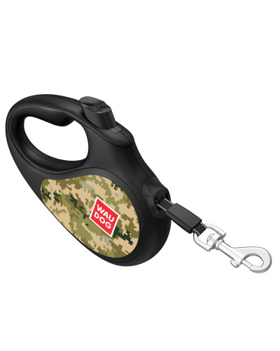 Повідець-рулетка для собак WAUDOG R-leash, малюнок "Мілітарі", M, до 25 кг, 5 м, світловідбиваюча стрічка