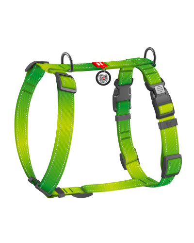 Шлея для собак анатомічна H-подібна WAUDOG Nylon Mono з QR-паспортом, світловідбивна, пластиковий фастекс, розмір L, Ш 25 мм, А 51-85 см, В 60-85 см, салатовий
