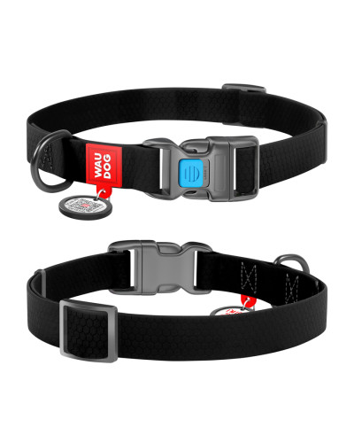 Нашийник для собак водостійкий WAUDOG Waterproof c QR паспортом, пластикова пряжка-фастекс, Ш 20 мм, Дов 28-40 см, чорний