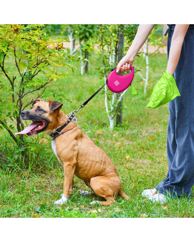 Повідець-рулетка для собак WAUDOG R-leash з контейнером для пакетів, світловідбивна стрічка, L, до 40 кг, 5 м, рожевий