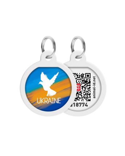 Адресник для собак і котів металевий WAUDOG Smart ID з QR паспортом, малюнок "Прапор", коло, Д 25 мм