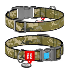 Нашийник для собак нейлоновий WAUDOG Nylon з QR-паспортом, малюнок "Мілітарі", пластиковий фастекс, S, Ш 15 мм, Дов 25-35 см