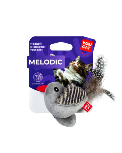 Іграшка для котів WAUCAT Fun Melodic Пташка зі звуковим чипом, штучне хутро, плюш, 130 мм