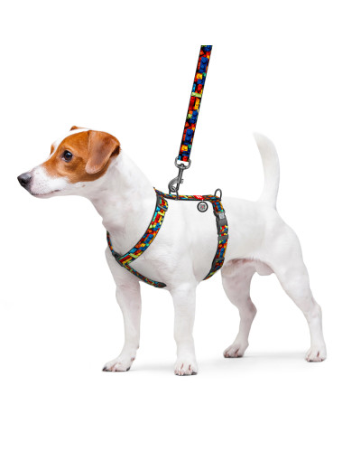 Шлея для собак анатомічна H-подібна WAUDOG Nylon з QR-паспортом, малюнок "Блоки", пластиковий фастекс, M, Ш 20 мм, A 38-60 см, B 46-60 см