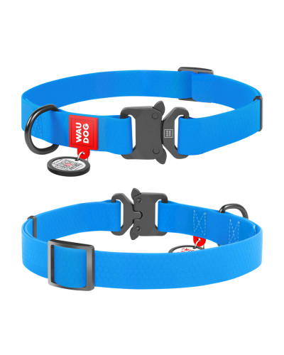 Нашийник для собак водостійкий WAUDOG Waterproof c QR паспортом, металічна пряжка-фастекс, Ш 20 мм, Дов 28-40 см, блакитний