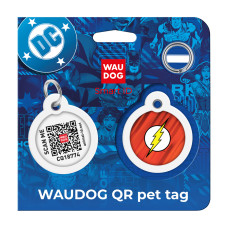 Адресник для собак і котів металевий WAUDOG Smart ID з QR паспортом, малюнок "Флеш лого", коло, Д 30 мм