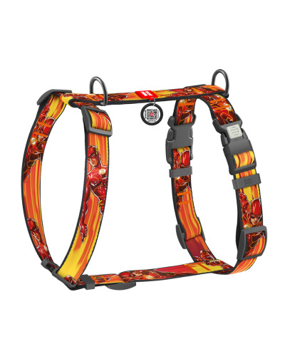 Шлея для собак анатомічна H-подібна WAUDOG Nylon з QR-паспортом, малюнок "Швидкість Флеша", пластиковий фастекс, S, Ш 15 мм, A 30-45 см, B 35-45 см
