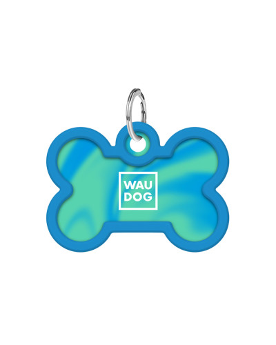 Адресник для собак і котів металевий WAUDOG Smart ID з QR паспортом, малюнок "Градієнт блакитний", кістка, Д 40 мм, Ш 28 мм