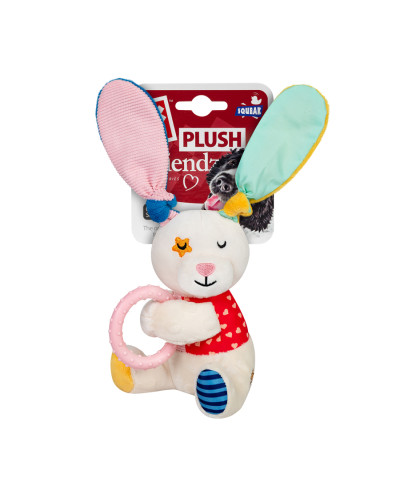 Іграшка для собак Зайчик з кільцем та пищалкою GiGwi Plush Friendz, текстиль, термопластична гума, 16 см