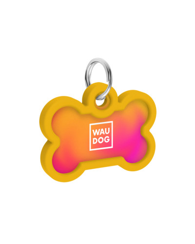 Адресник для собак і котів металевий WAUDOG Smart ID з QR паспортом, малюнок "Градієнт помаранчевий", кістка, Д 40 мм, Ш 28 мм