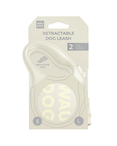 Повідець-рулетка для собак WAUDOG R-leash Monochrome White, L, до 50 кг, 5 м, світловідбивна стрічка, біла
