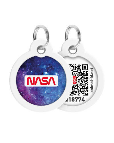 Адресник для собак і котів металевий WAUDOG Smart ID з QR паспортом, малюнок "NASA21", коло, Д 30 мм