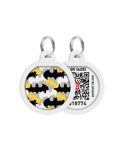 Адресник для собак та котів металічний WAUDOG Smart ID з QR паспортом, малюнок "Бетмен візерунок", круг, Д 25 мм