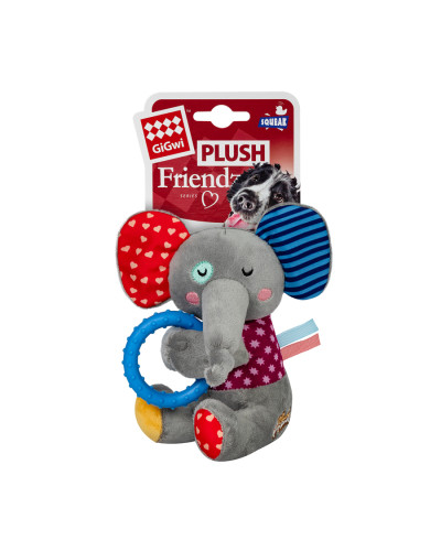 Іграшка для собак Слоненя з кільцем та пищалкою GiGwi Plush Friendz, текстиль, термопластична гума, 16 см