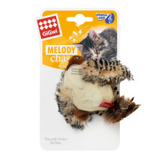 Іграшка для котів Пташка зі звуковим чипом GiGwi Melody chaser, штучне хутро, 13 см
