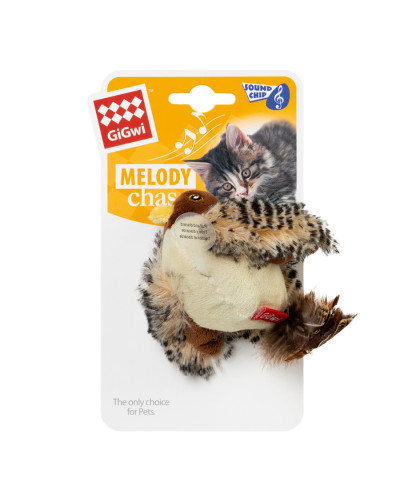 Іграшка для котів Пташка зі звуковим чипом GiGwi Melody chaser, штучне хутро, 13 см