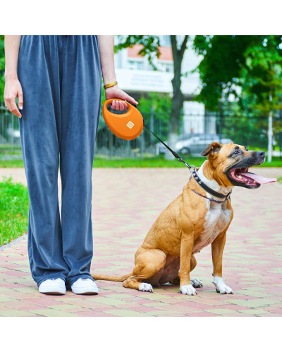 Повідець-рулетка для собак WAUDOG R-leash з контейнером для пакетів, світловідбивна стрічка, L, до 40 кг, 5 м, помаранчевий